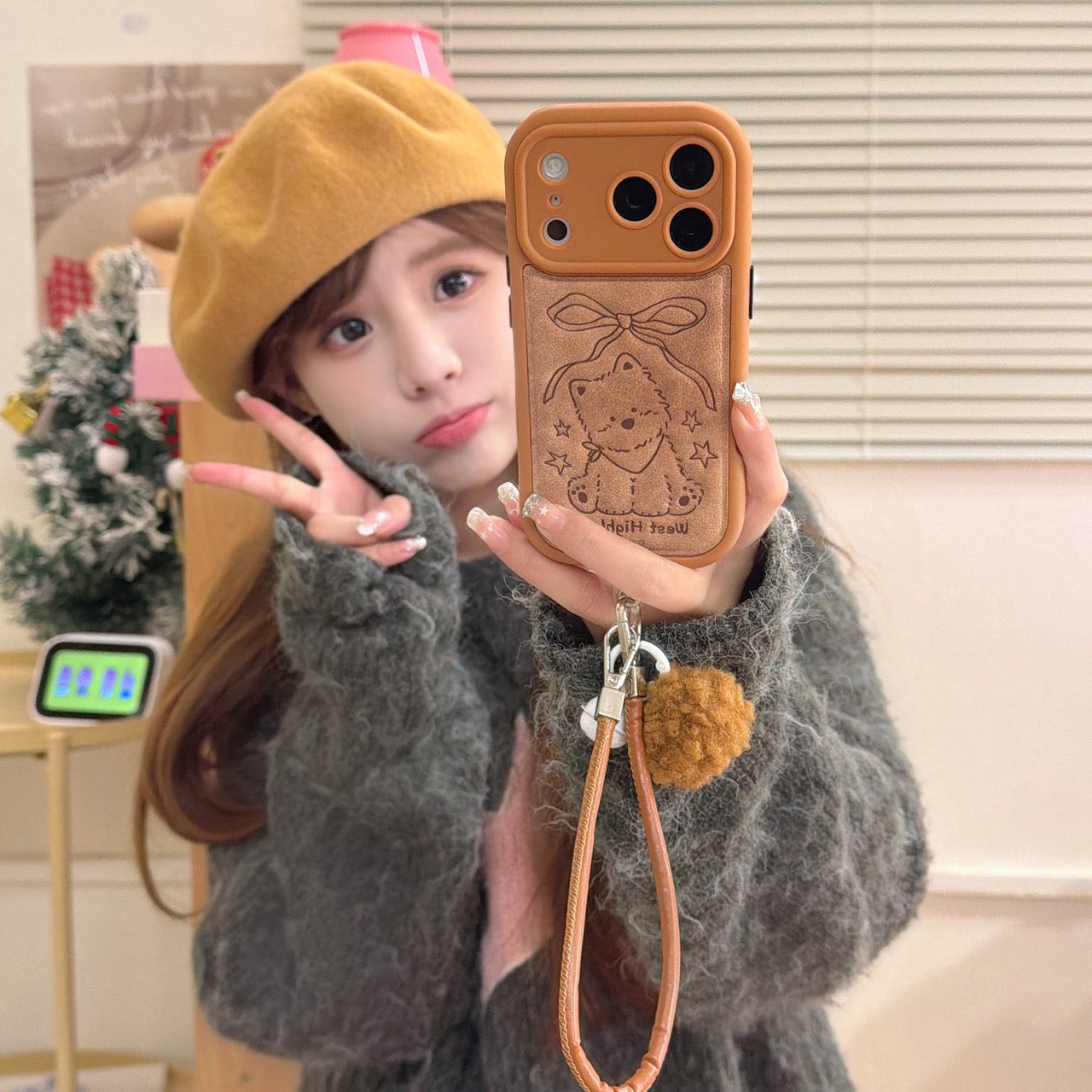 Brown striped bow West Highlands shockproof phone case