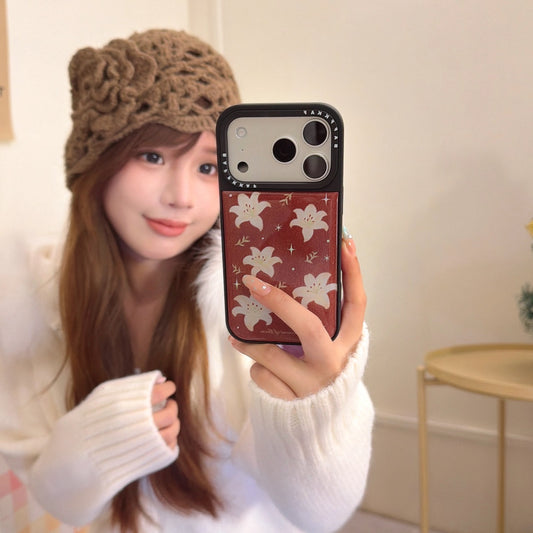 Woody Lily Pearl Gold-plated Black Edge Phone Case