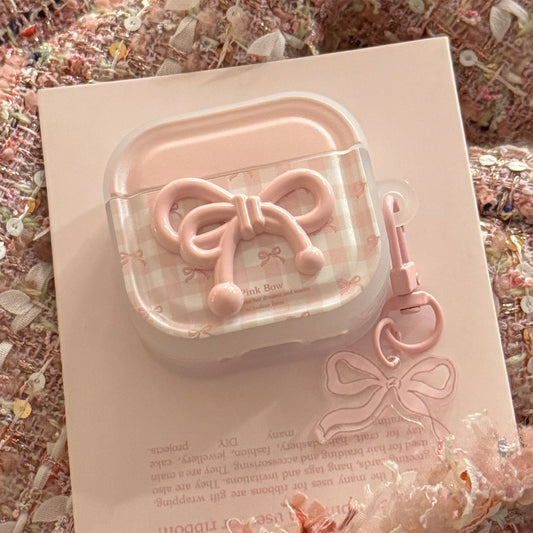 Semi-transparent pink plaid Apple earphone case