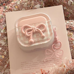 Semi-transparent pink plaid Apple earphone case