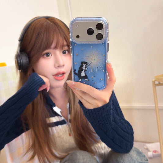 Black cat with fairy wand rounded edge phone case