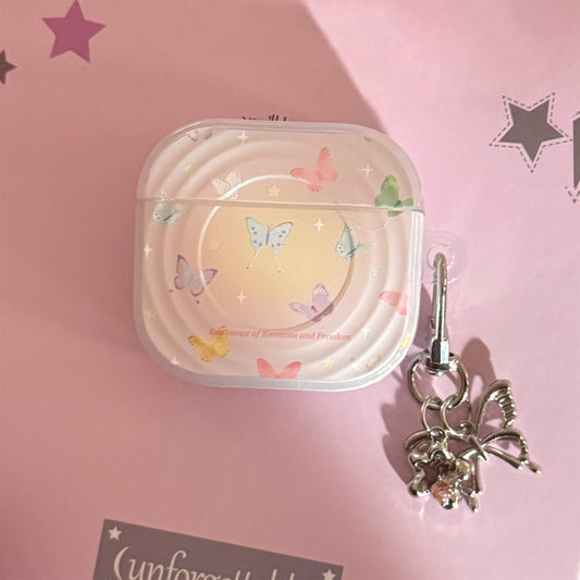 Semi-transparent purple iridescent butterfly pattern wave-shaped earphone cover