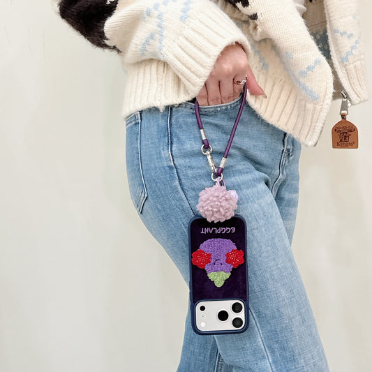 Embroidered Jellyca smiley eggplant phone case