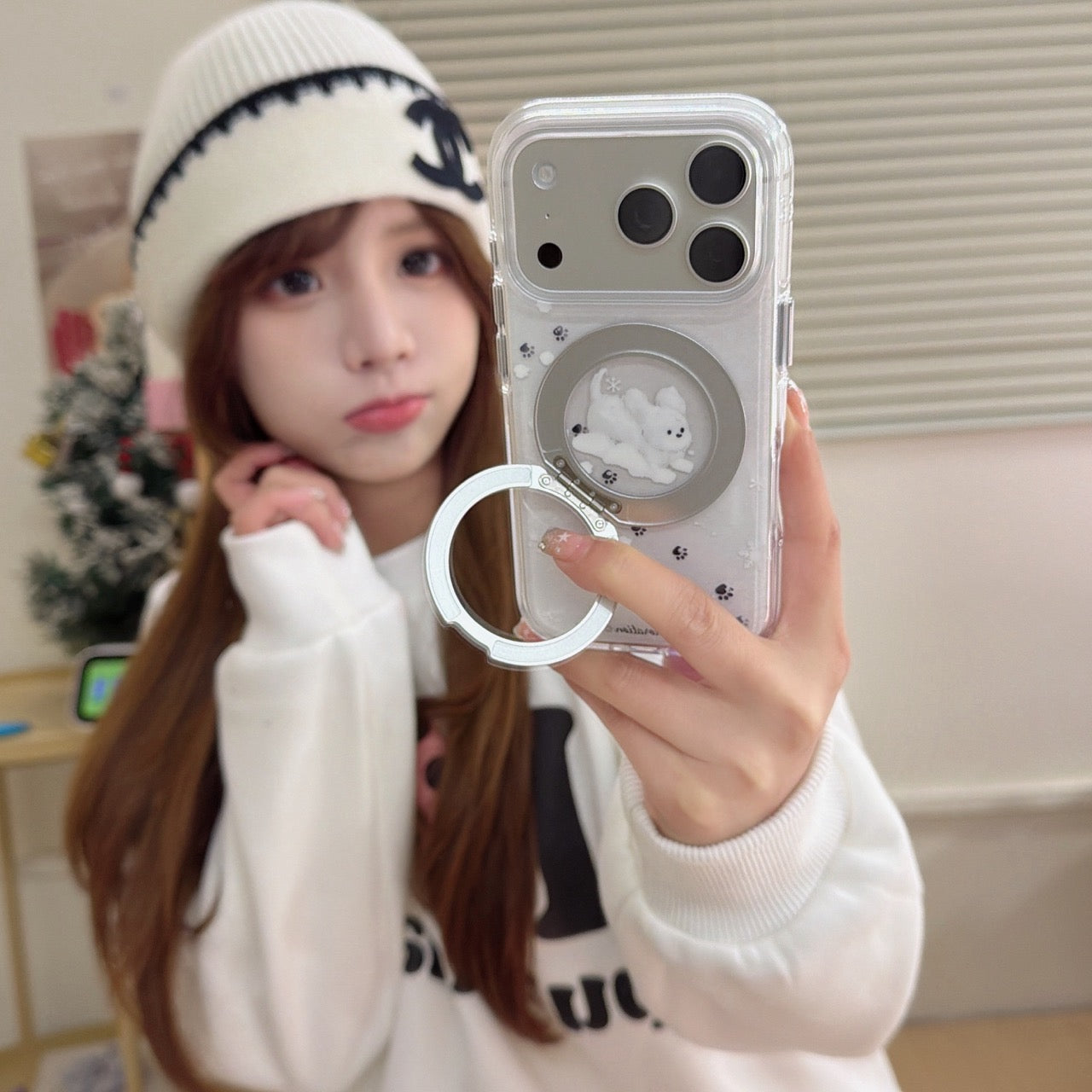 Winter Snowflake Black Cat and White Dog Phone Case