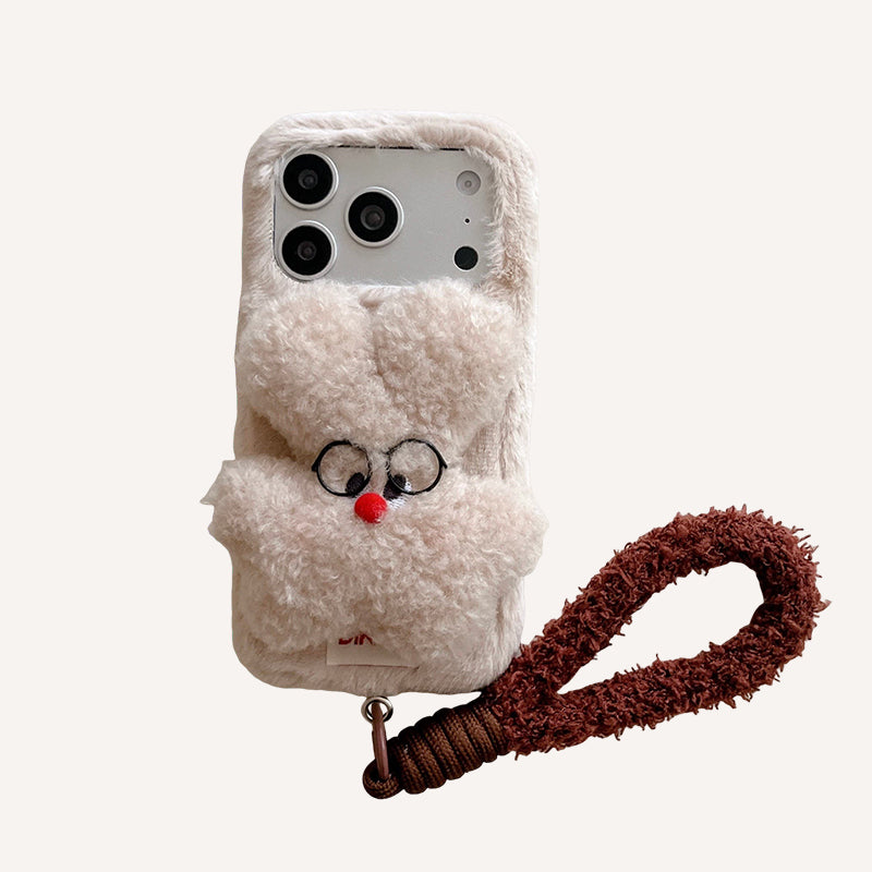 Rabbit fur glasses and rabbit phone case