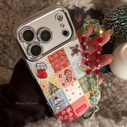 【Glittery Glaze】Silver Sandalwood Checkered Christmas Phone Case