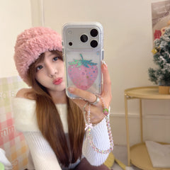 Gilded colored diamond pink strawberry phone case