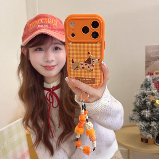 Plaid star hat dachshund embroidered 3D phone case