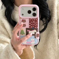 Pink patchwork Kitty and Pony phone case with chain
