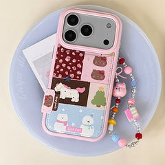 Pink patchwork Kitty and Pony phone case with chain