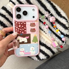 Pink patchwork Kitty and Pony phone case with chain