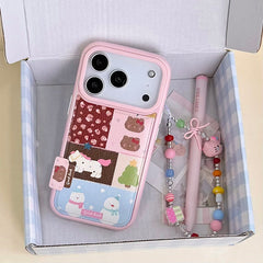 Pink patchwork Kitty and Pony phone case with chain