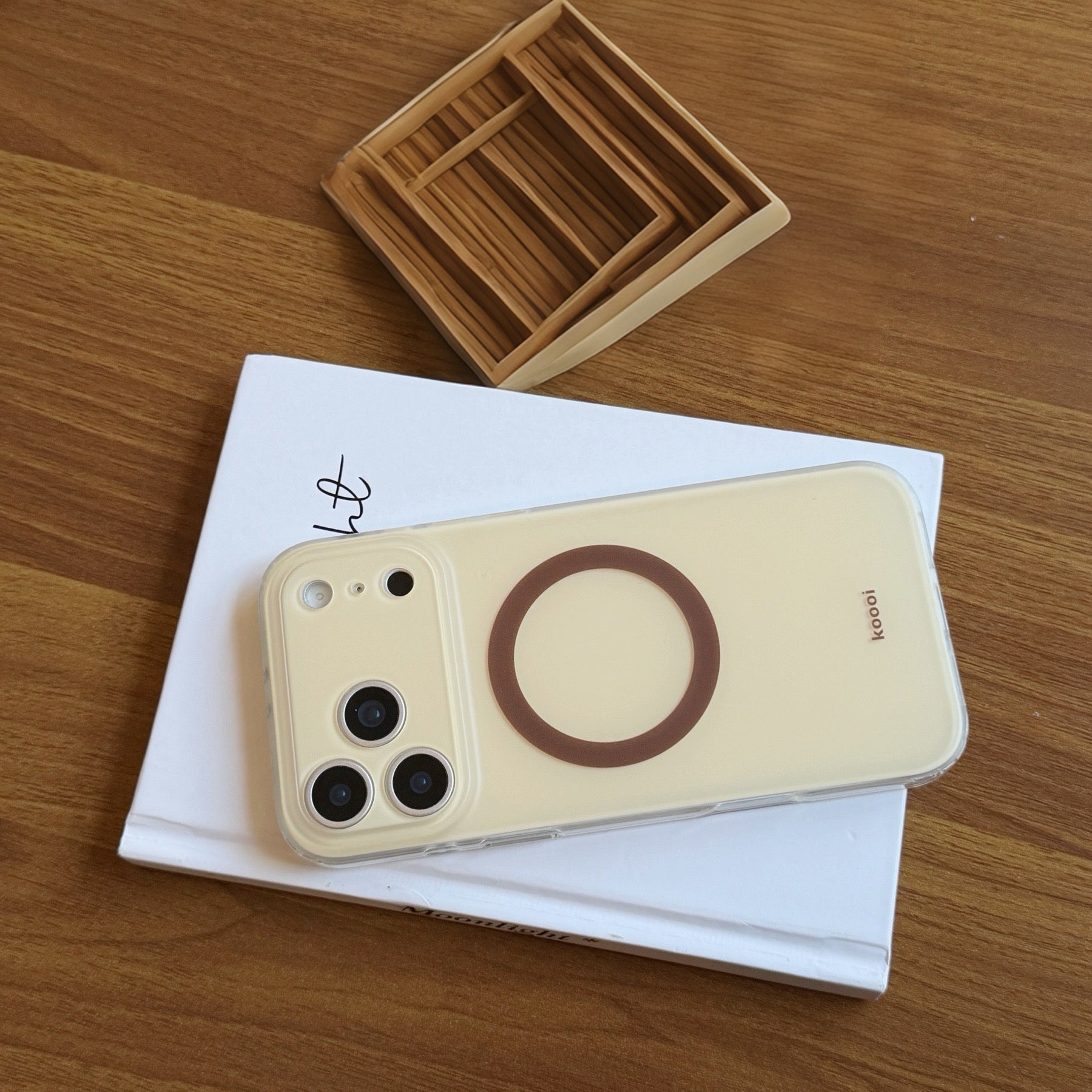 Magnetic double-layer frosted color-block solid color phone case