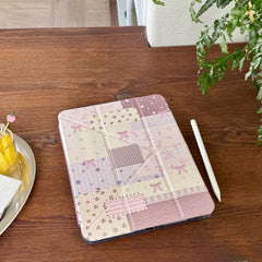 Pink patchwork floral bow iPad case