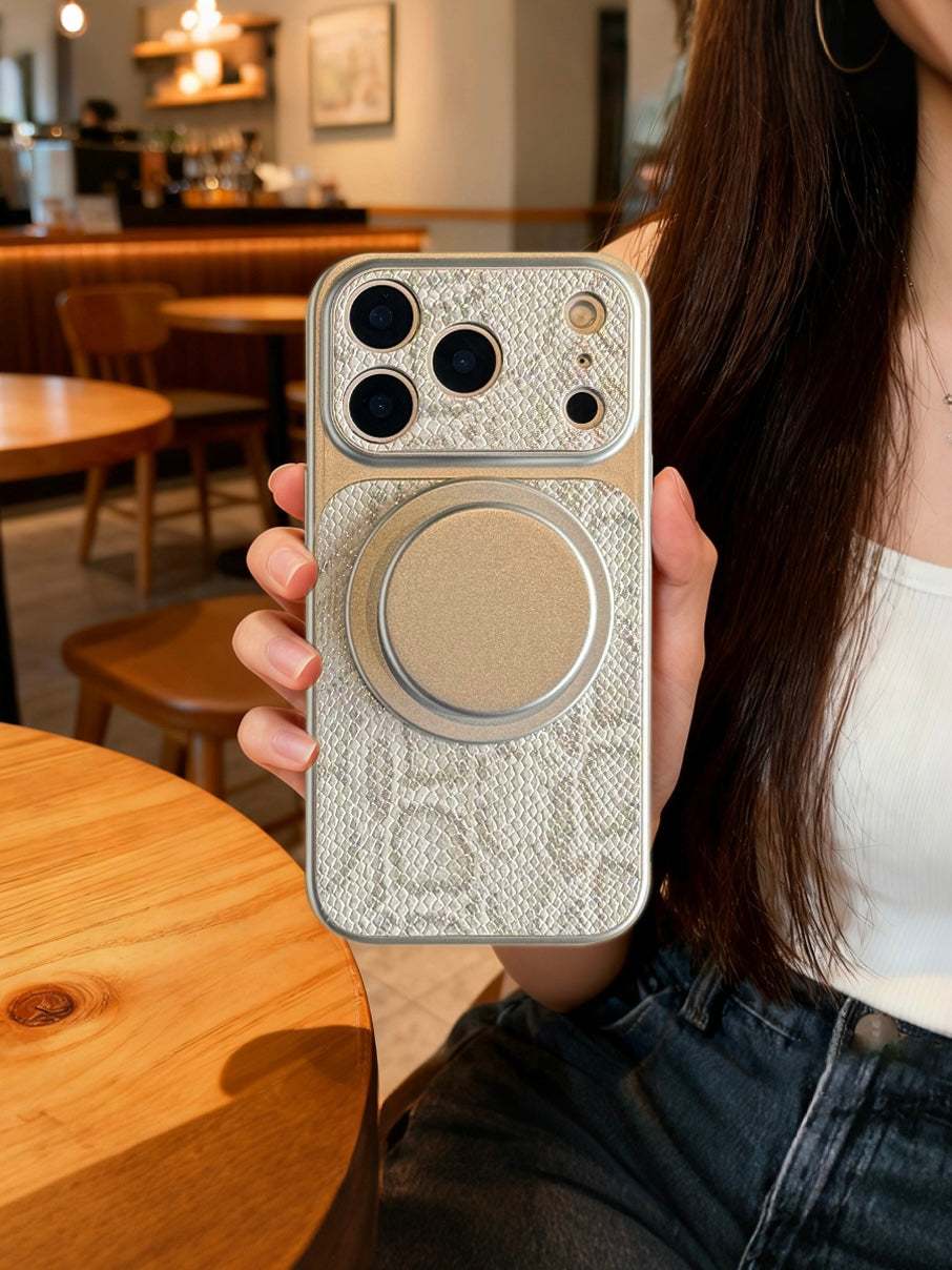 Snake-skin pattern large window magnetic phone case