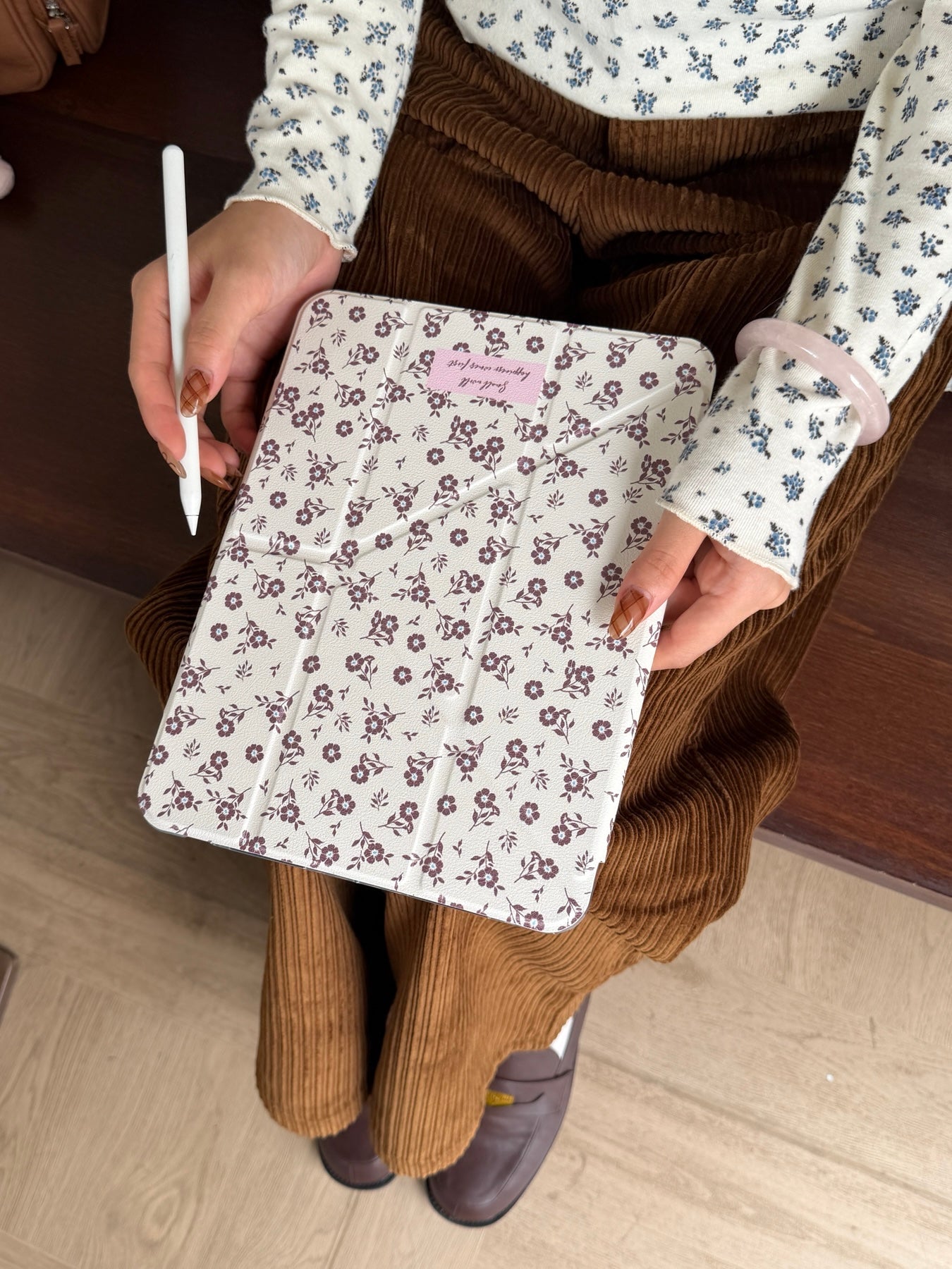 Pink and brown floral iPad case