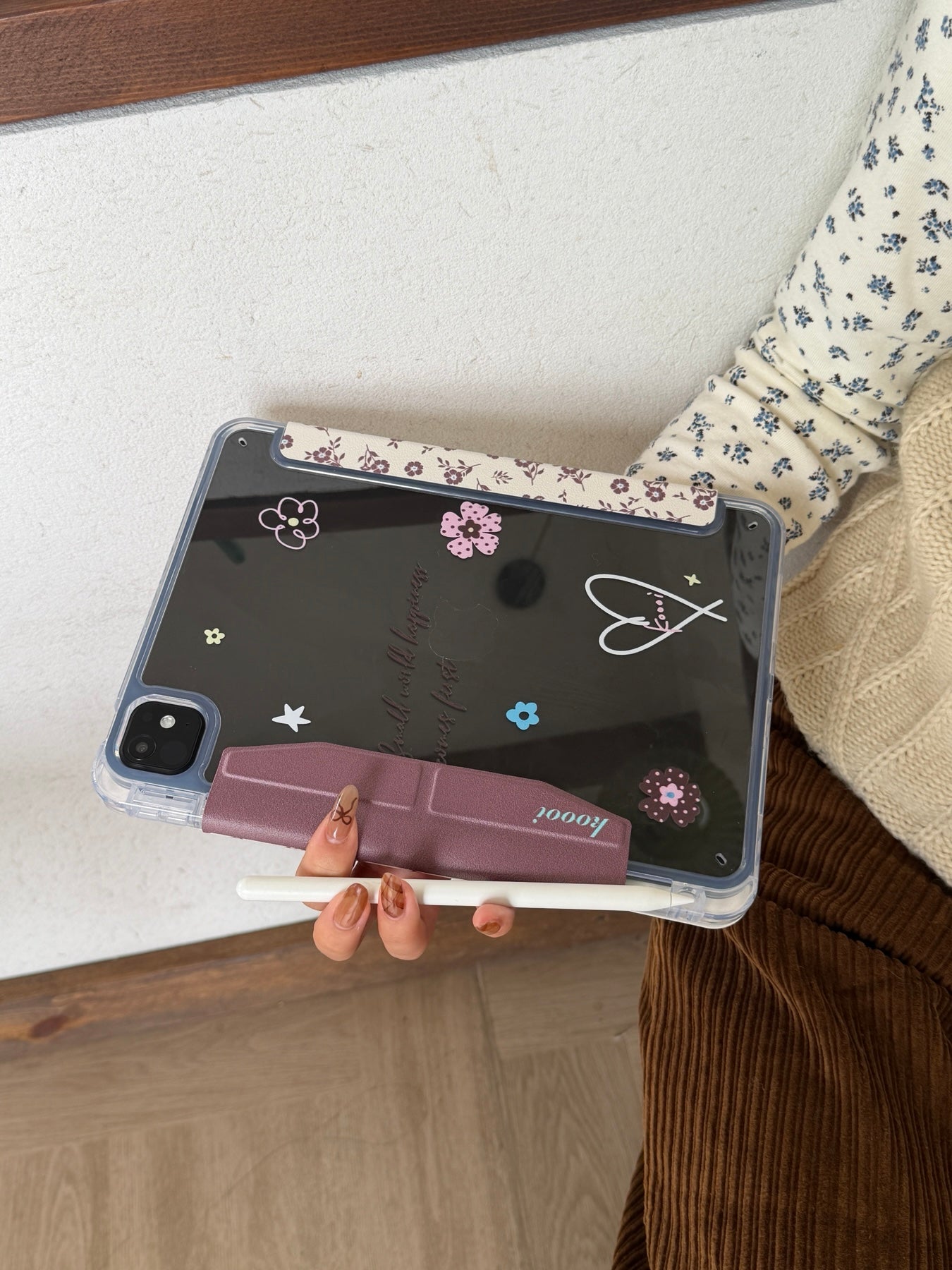 Pink and brown floral iPad case