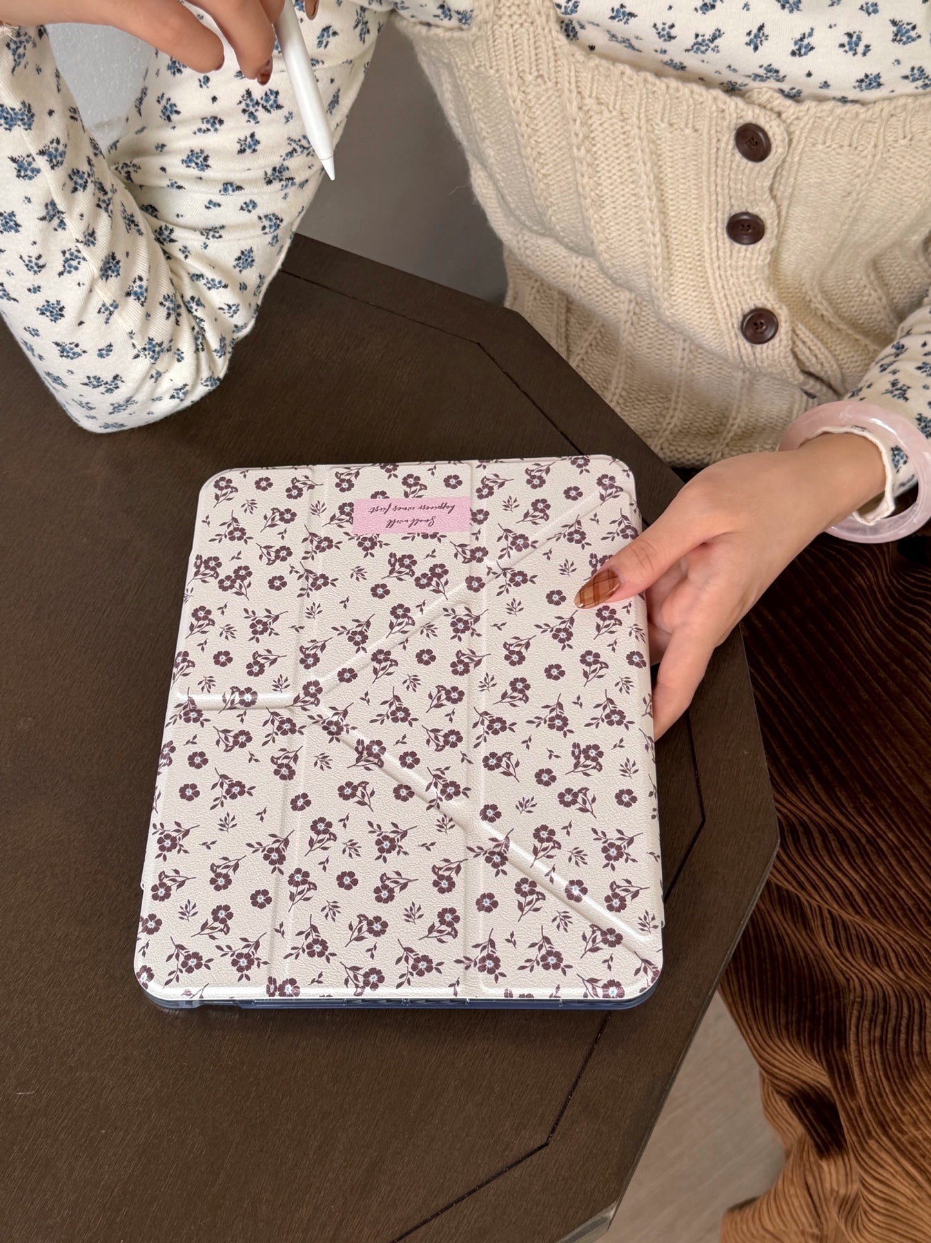 Pink and brown floral iPad case