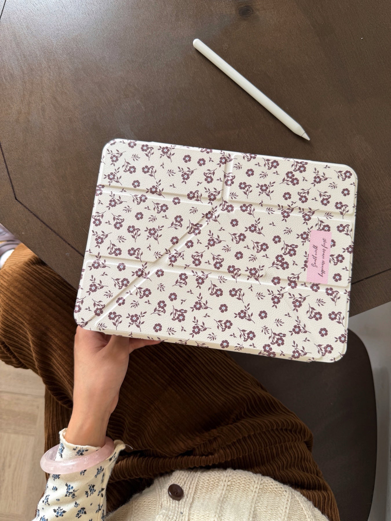 Pink and brown floral iPad case