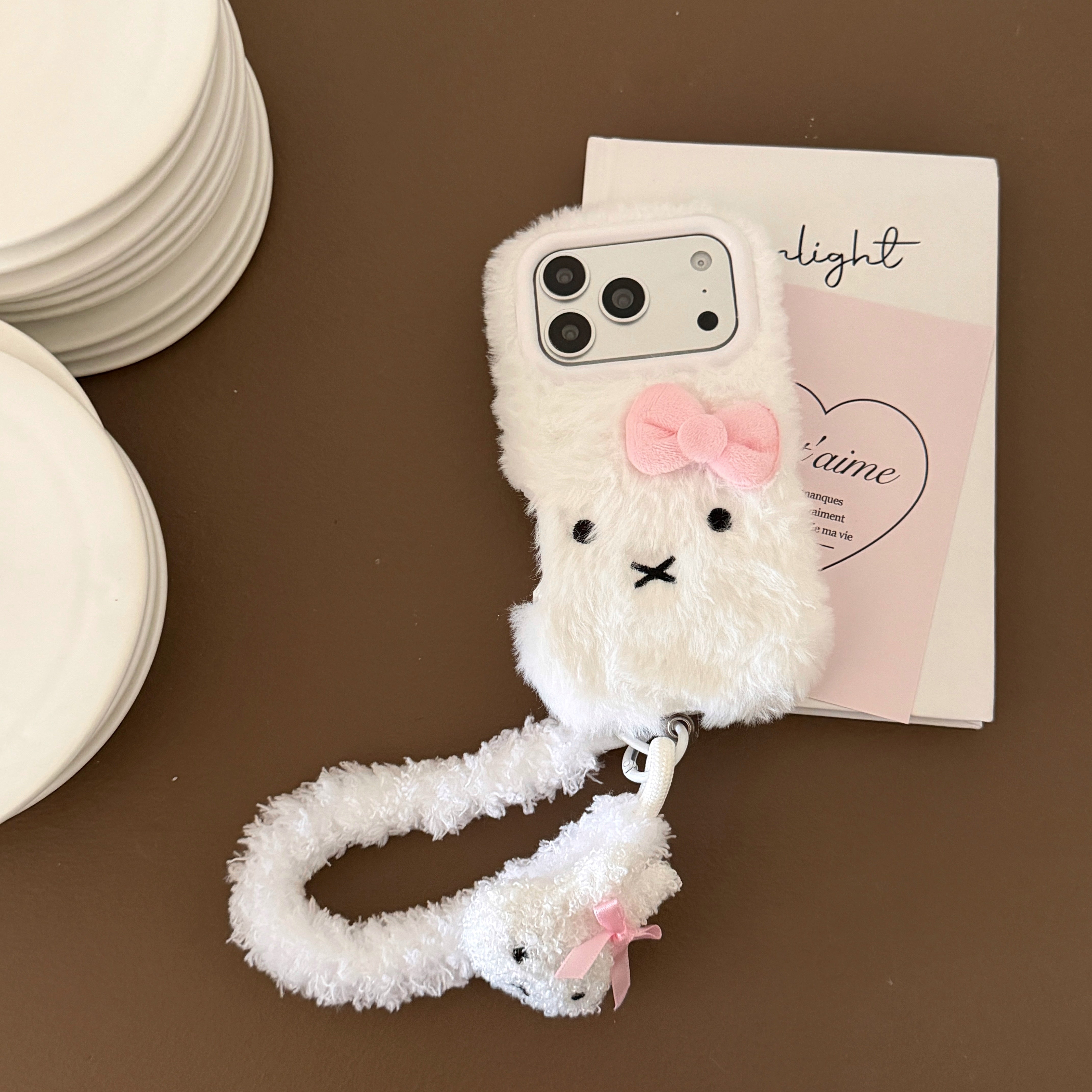 Plush white Miffy rabbit phone case