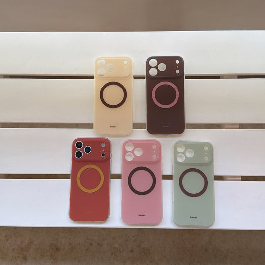 Magnetic double-layer frosted color-block solid color phone case