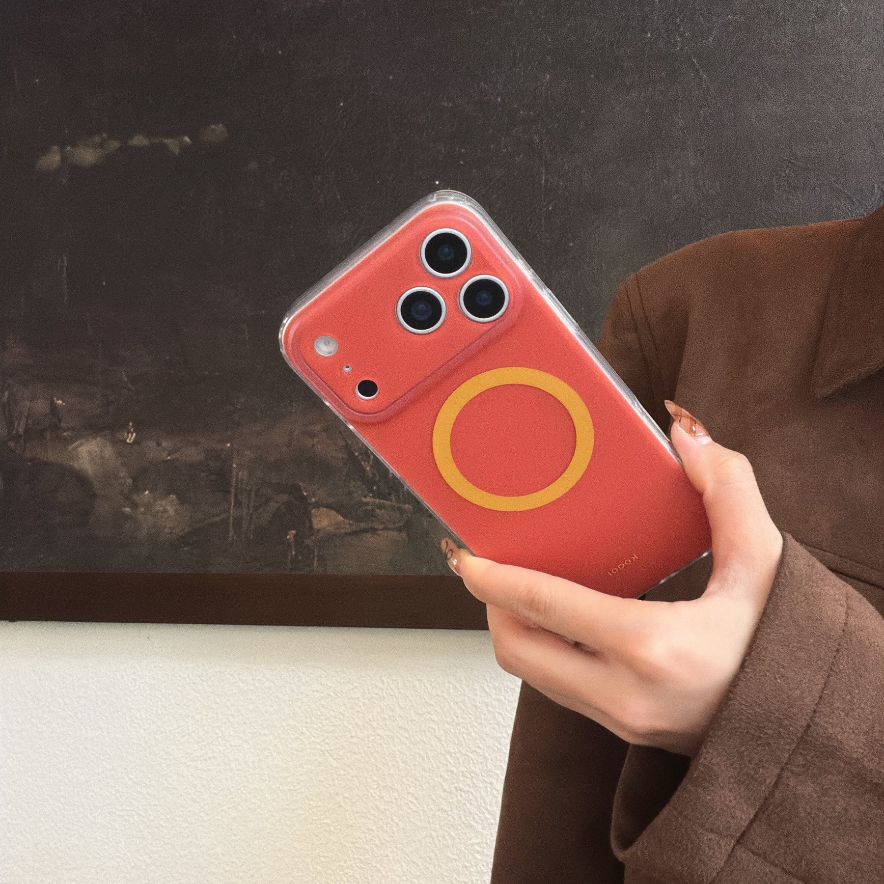 Magnetic double-layer frosted color-block solid color phone case