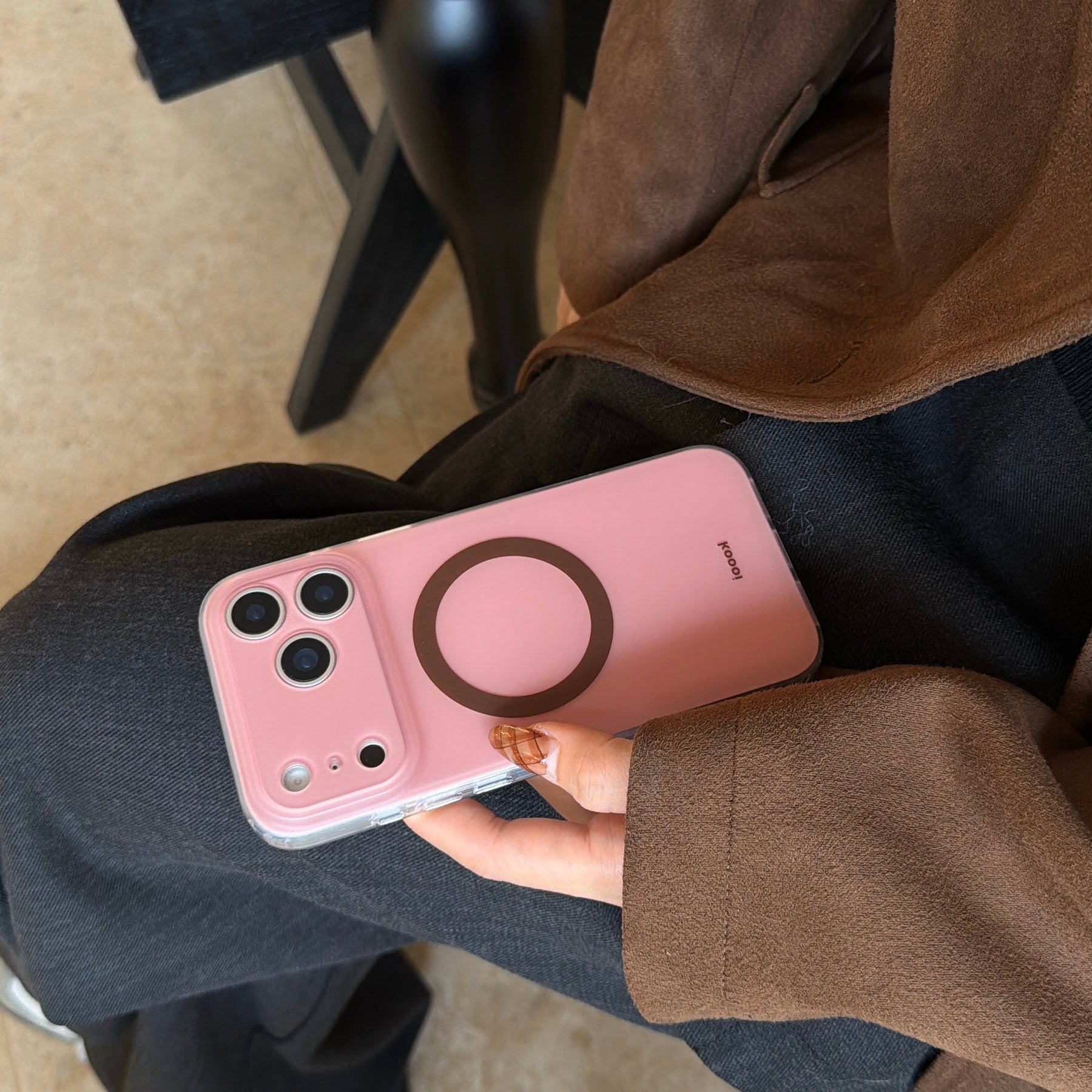 Magnetic double-layer frosted color-block solid color phone case