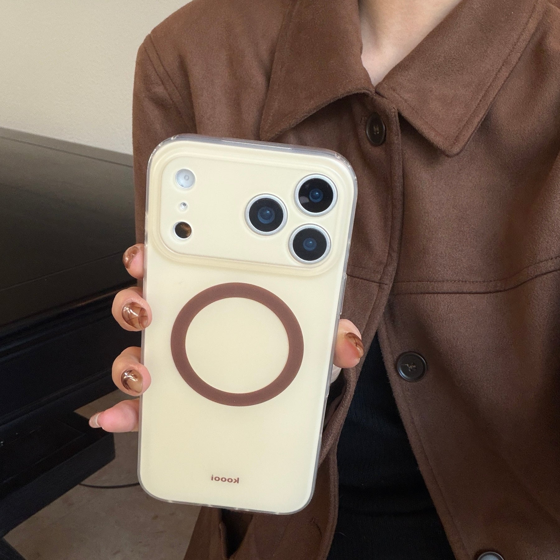 Magnetic double-layer frosted color-block solid color phone case