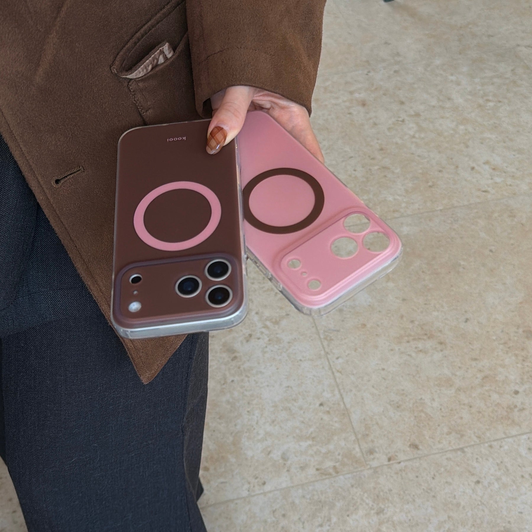 Magnetic double-layer frosted color-block solid color phone case