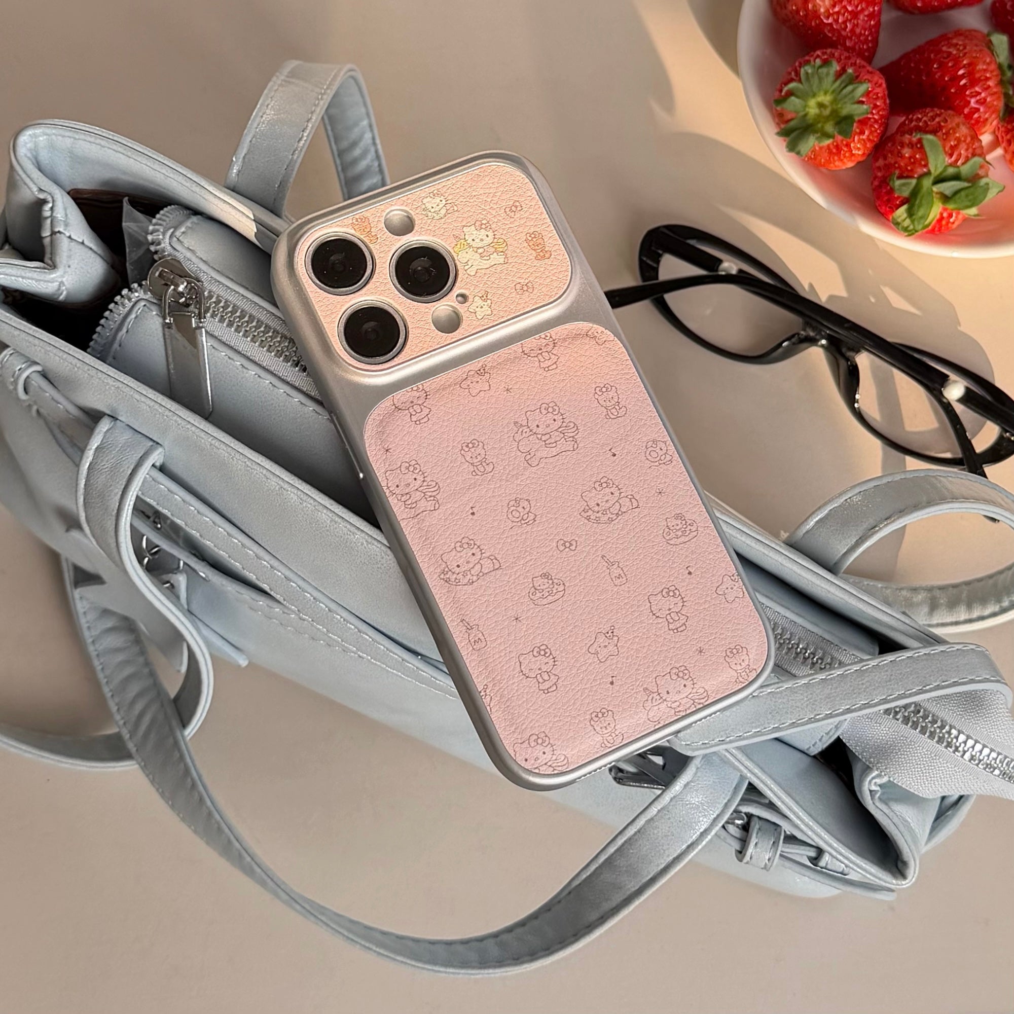 Aesthetic Pink Line Art Kitty Case: 360° Protective Series with Hands-Free Lanyard for iPhone 13-17 Series | Minimalist Soft Girl Design