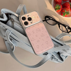 Aesthetic Pink Line Art Kitty Case: 360° Protective Series with Hands-Free Lanyard for iPhone 13-17 Series | Minimalist Soft Girl Design
