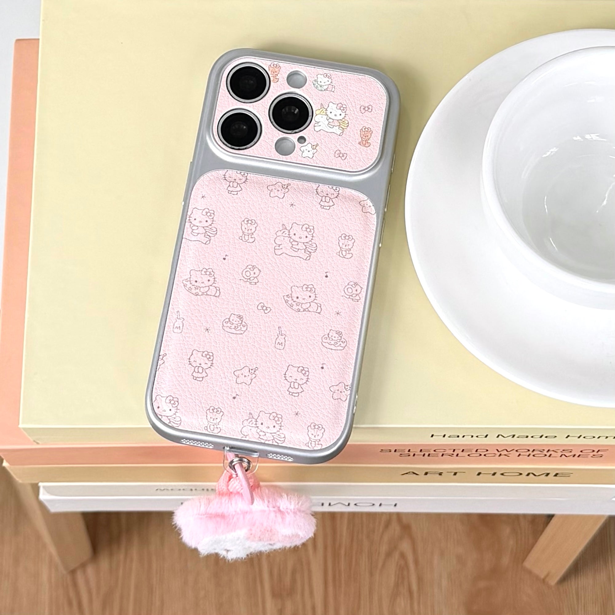 Aesthetic Pink Line Art Kitty Case: 360° Protective Series with Hands-Free Lanyard for iPhone 13-17 Series | Minimalist Soft Girl Design