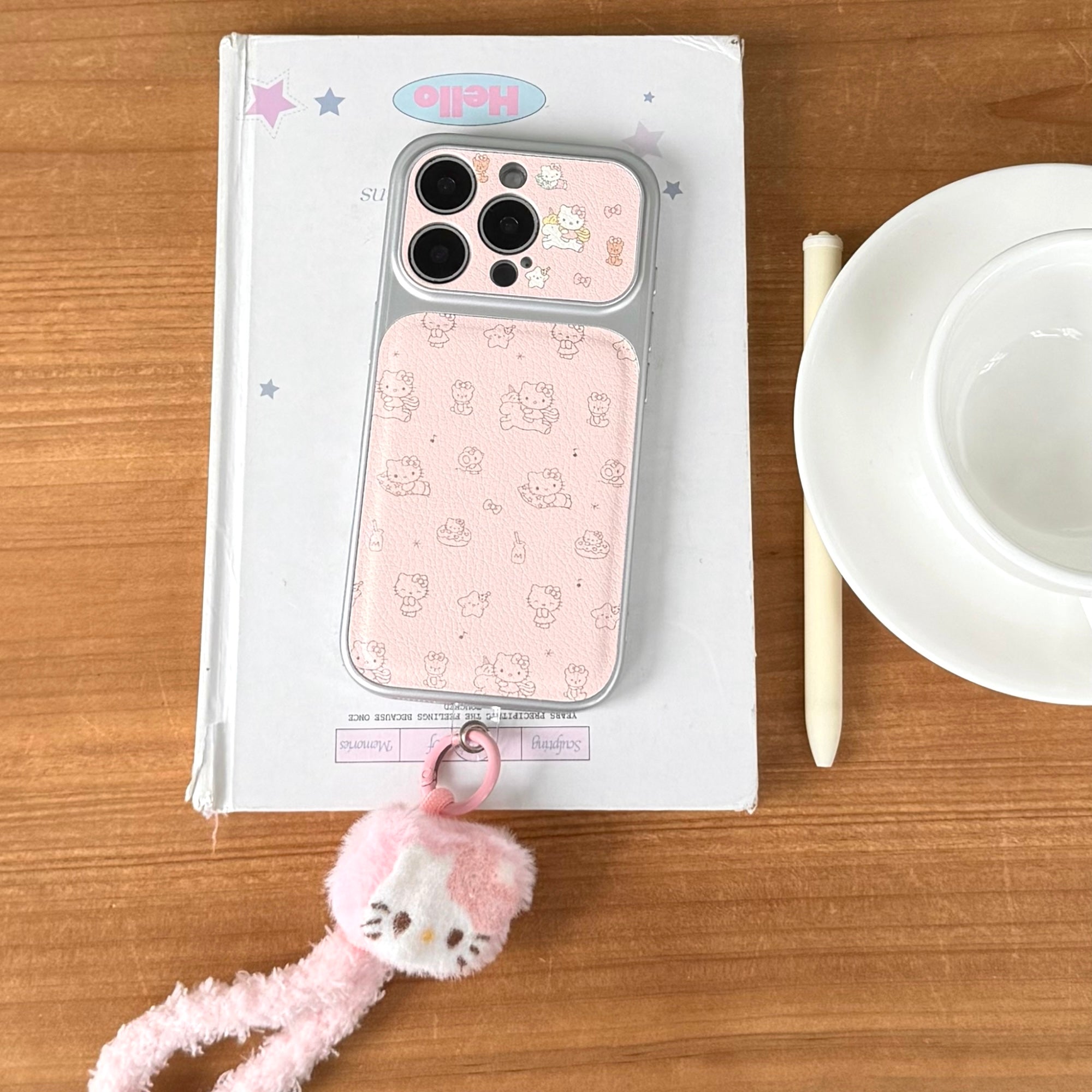 Aesthetic Pink Line Art Kitty Case: 360° Protective Series with Hands-Free Lanyard for iPhone 13-17 Series | Minimalist Soft Girl Design