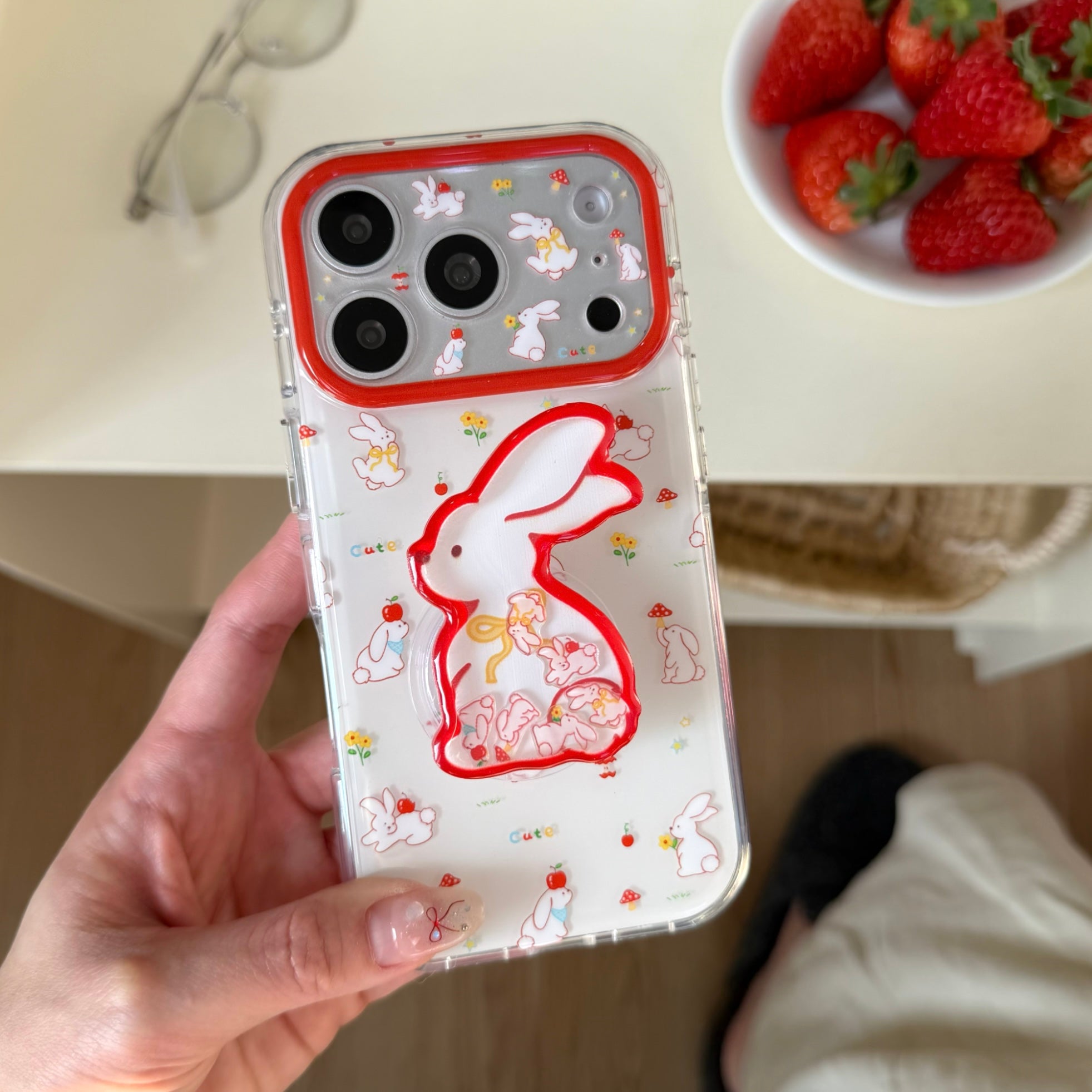 Woodland Bunny & Mushroom Case: 360° Protective Shockproof Series for iPhone 13-17 Series | Hand-Drawn Nature Inspired Design