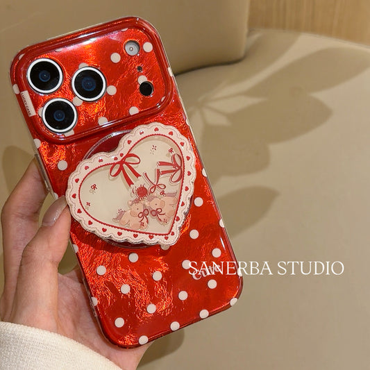 Double Layer Polka Dots MagSafe Phone Case with Stand for iPhone 13-17 Pro Max