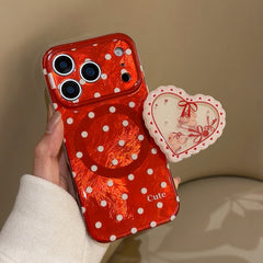 Double Layer Polka Dots MagSafe Phone Case with Stand for iPhone 13-17 Pro Max