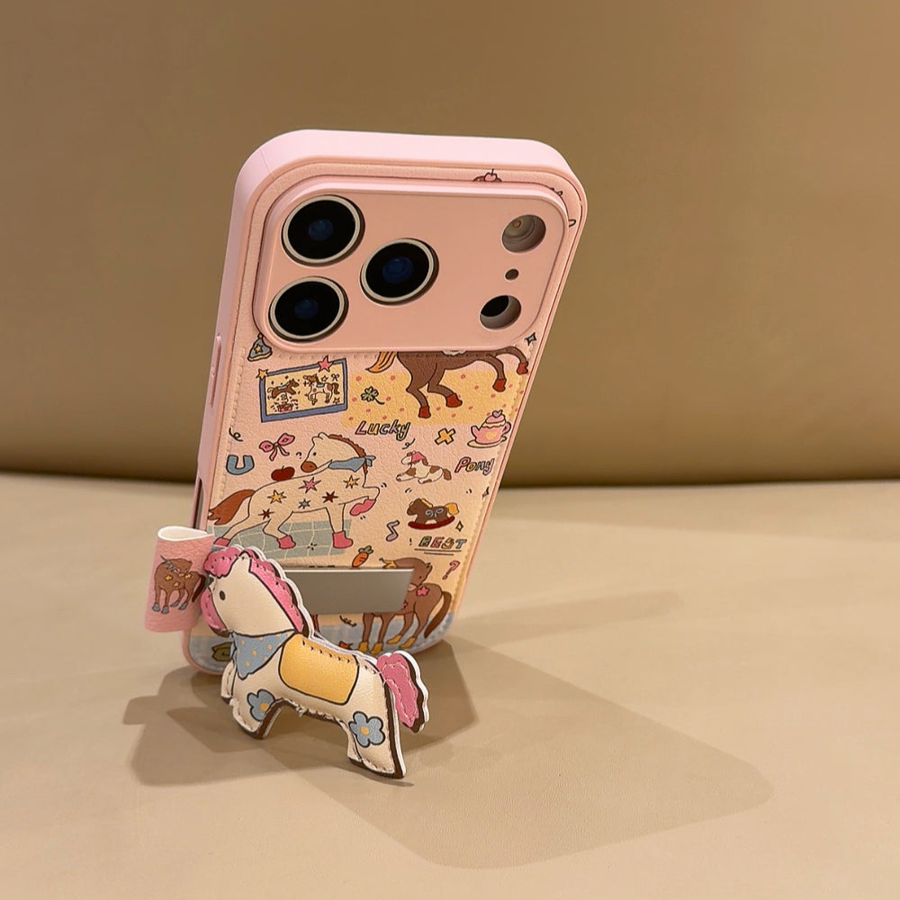 Pink Pony Phone Case with Stand for iPhone 13-17 Pro Max
