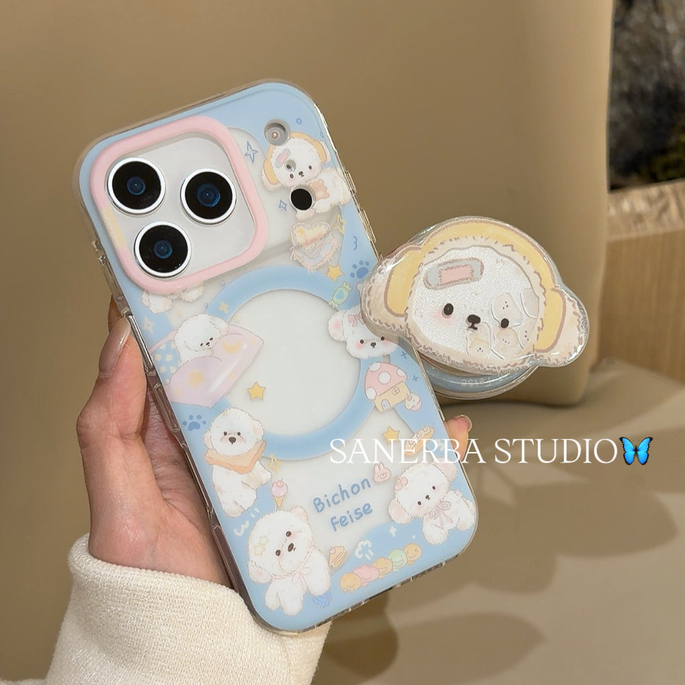 Double Layer Matte Puppy Phone Case with Stand for iPhone 13-17 Pro Max