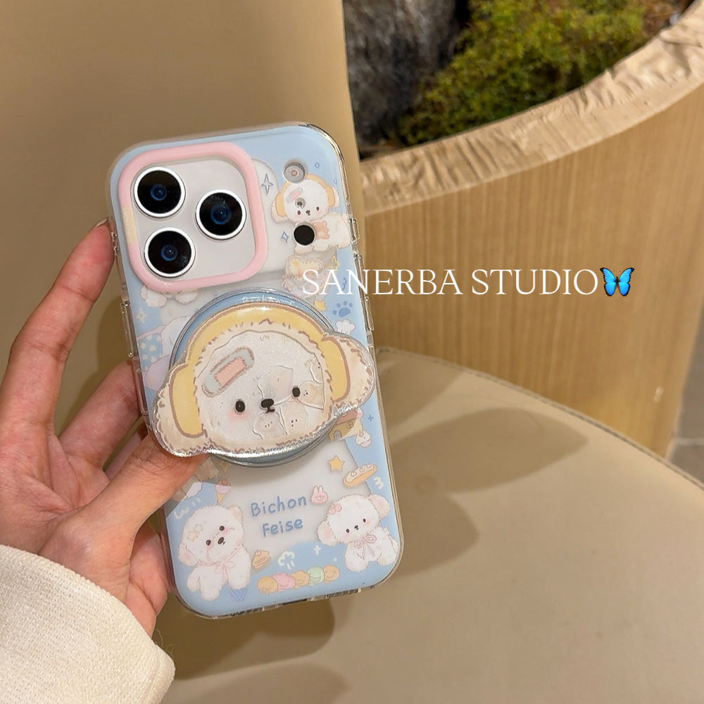 Double Layer Matte Puppy Phone Case with Stand for iPhone 13-17 Pro Max