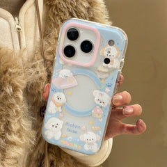 Double Layer Matte Puppy Phone Case with Stand for iPhone 13-17 Pro Max