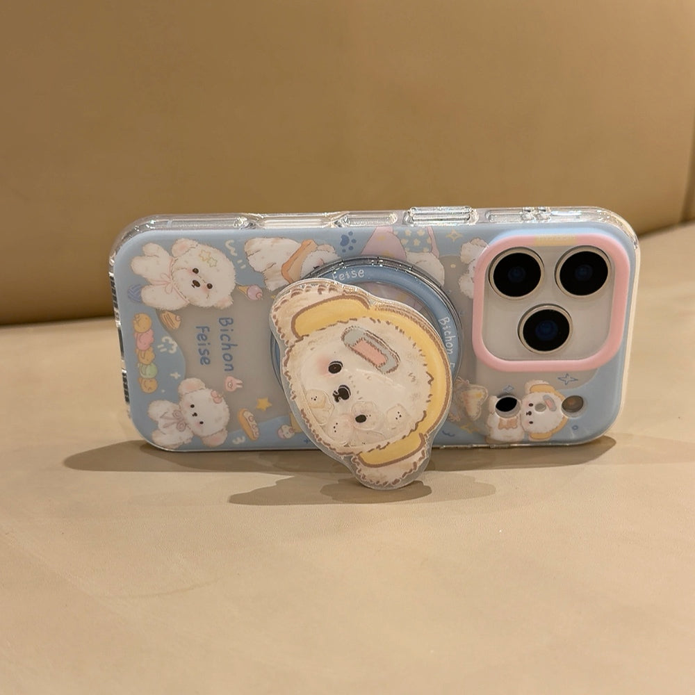 Double Layer Matte Puppy Phone Case with Stand for iPhone 13-17 Pro Max