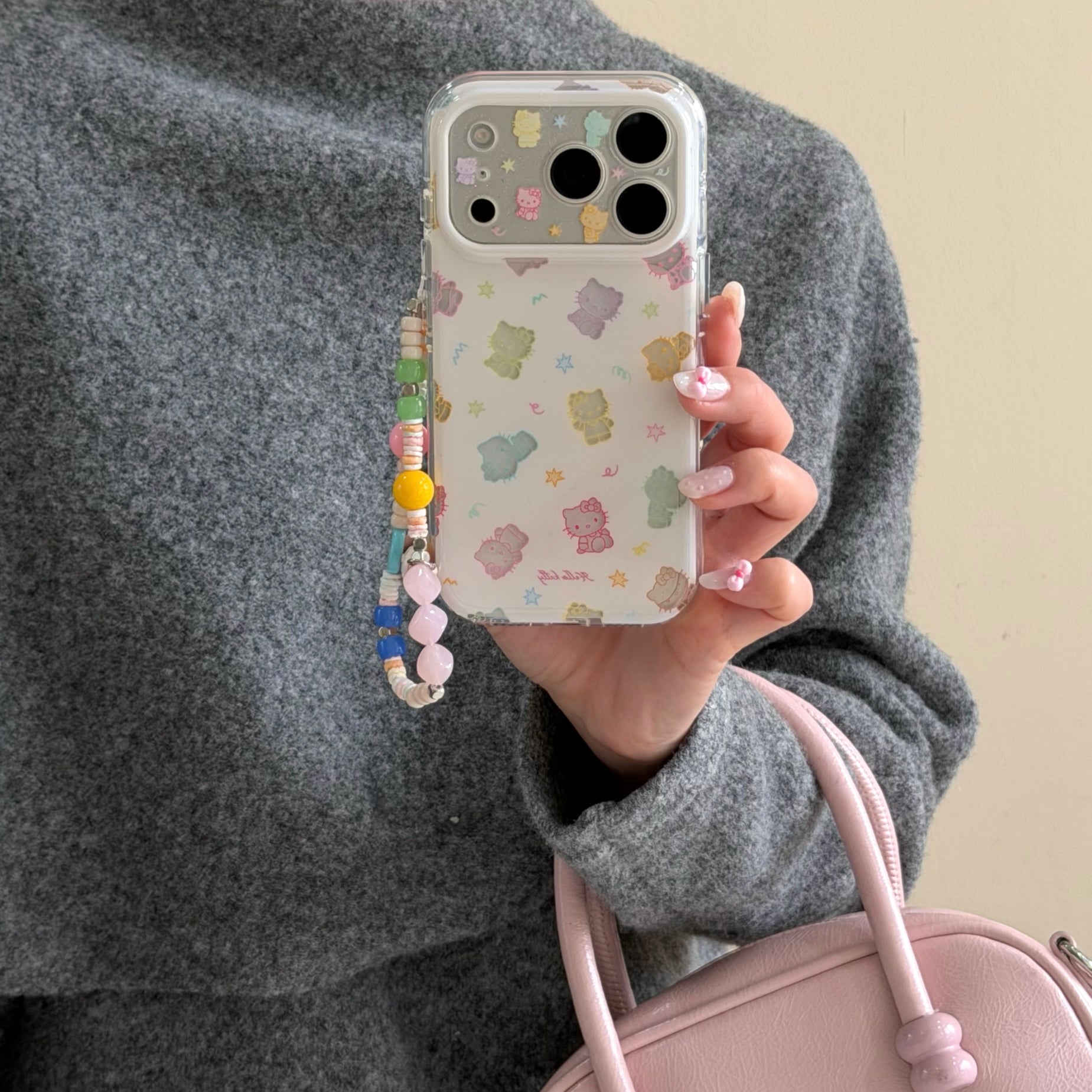 Aesthetic Rainbow Kitty Case: 360° Protective Shockproof Series with Phone Charm Chain for iPhone 13-17 Series