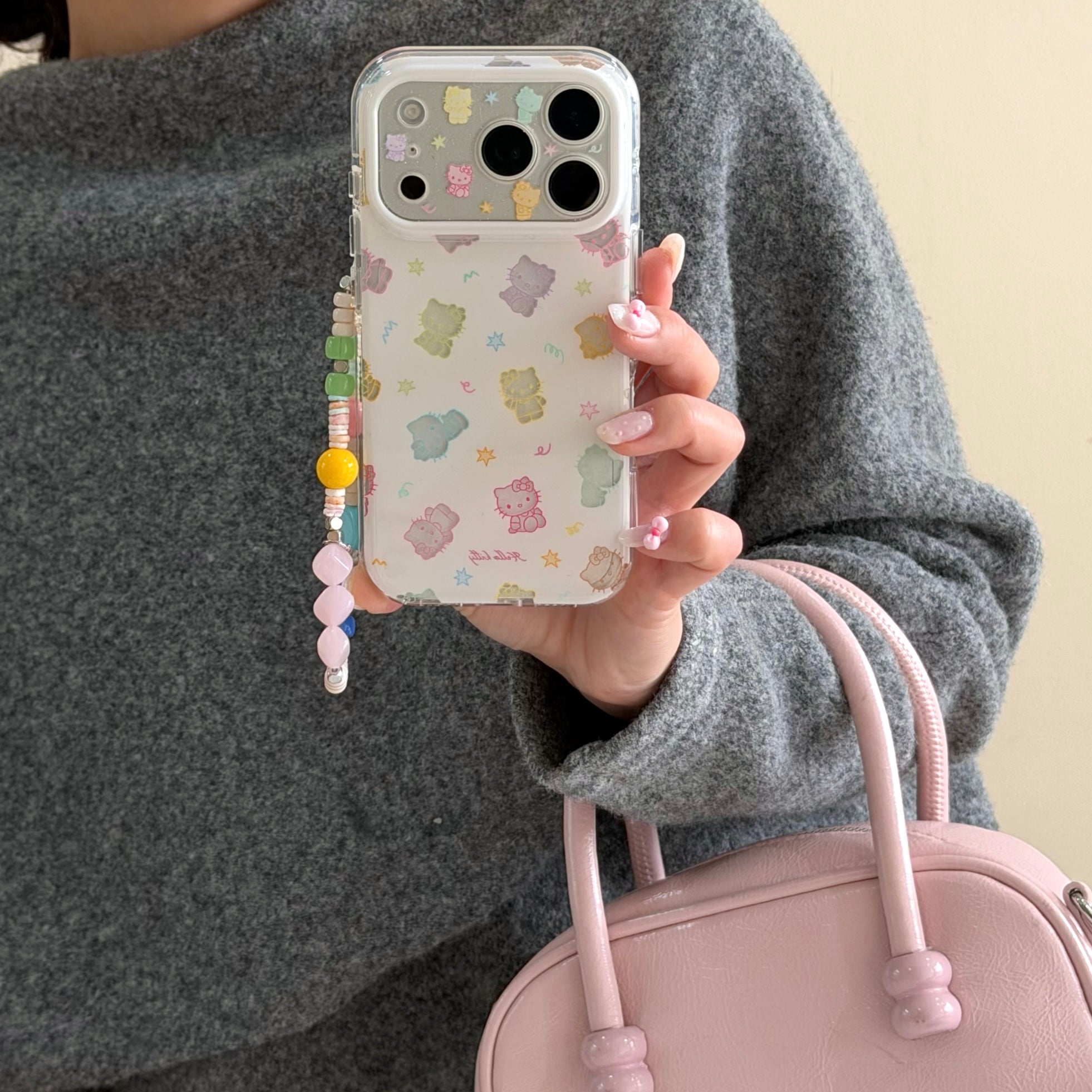 Aesthetic Rainbow Kitty Case: 360° Protective Shockproof Series with Phone Charm Chain for iPhone 13-17 Series