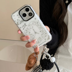 Aesthetic Bunny Clock Case: 360° Protective Series with Detachable Pom-Pom Lanyard for iPhone 13-17 Series | Quirky Line Art Design