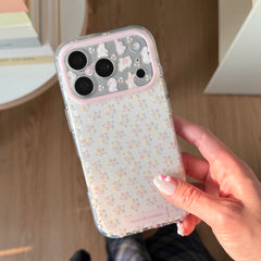 Aesthetic Floral Bunny Case: 360° Protective Shockproof Series with Pearl Bead Chain for iPhone 13-17 Series | Pink & Yellow Spring Design