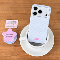 Aesthetic Striped Kitty Case: 360° Protective Shockproof Series with Matching Grip Stand for iPhone 13-17 Series