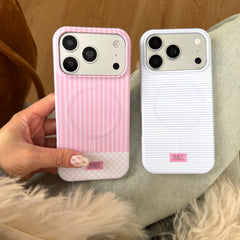 Aesthetic Striped Kitty Case: 360° Protective Shockproof Series with Matching Grip Stand for iPhone 13-17 Series