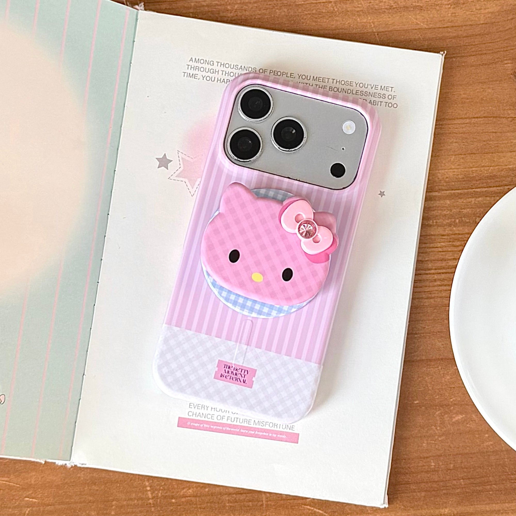 Aesthetic Striped Kitty Case: 360° Protective Shockproof Series with Matching Grip Stand for iPhone 13-17 Series