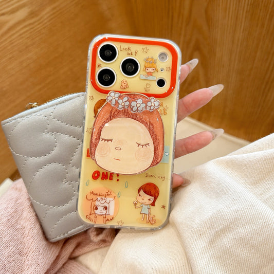 Yoshitomo Nara Inspired "Spring Day" Case | Aesthetic 3D Flower Grip Stand for iPhone 17 16 15 14 13 Pro Max | Artistic Designer Shell