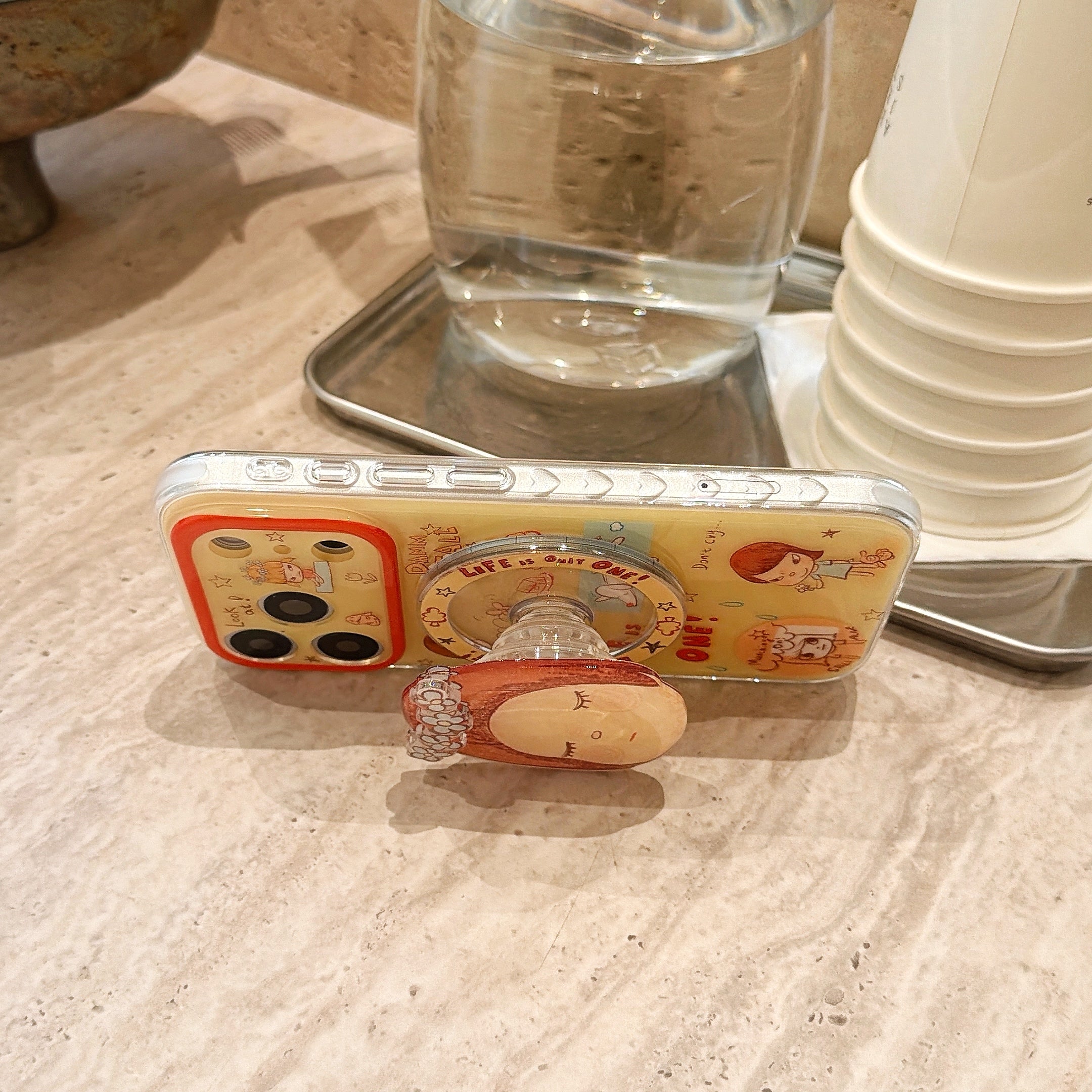 Yoshitomo Nara Inspired "Spring Day" Case | Aesthetic 3D Flower Grip Stand for iPhone 17 16 15 14 13 Pro Max | Artistic Designer Shell